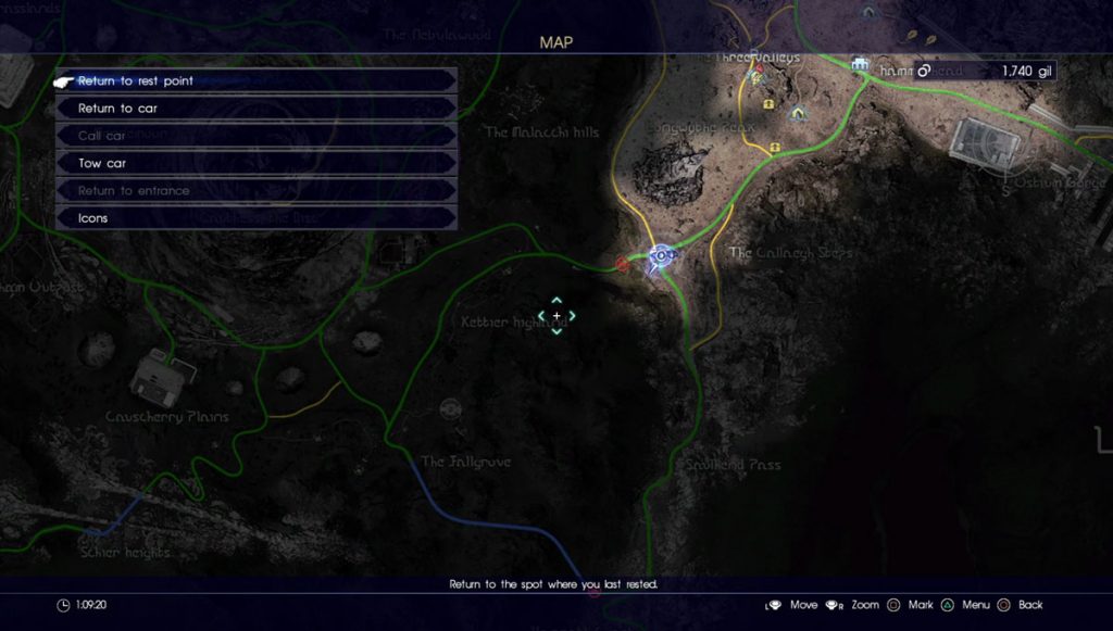 The world map in Final Fantasy XV