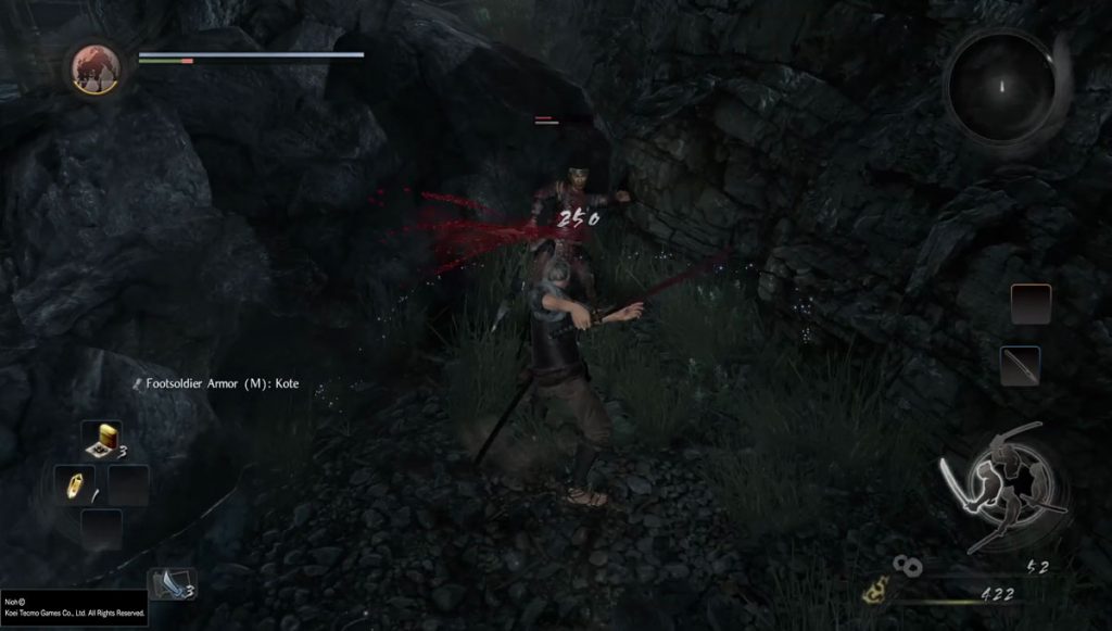 Attacking an enemy for 250 Damage