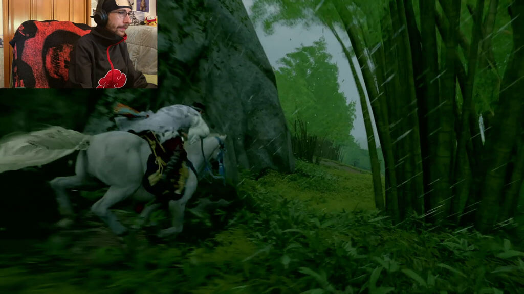 Jin Sakai riding a horse named Sora